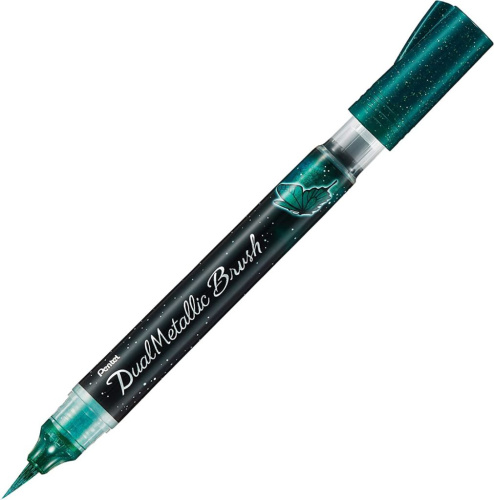 Маркер-кисть с подкачкой чернил Pentel 1-10 мм, цвет зеленый+синий металлик в блистере
