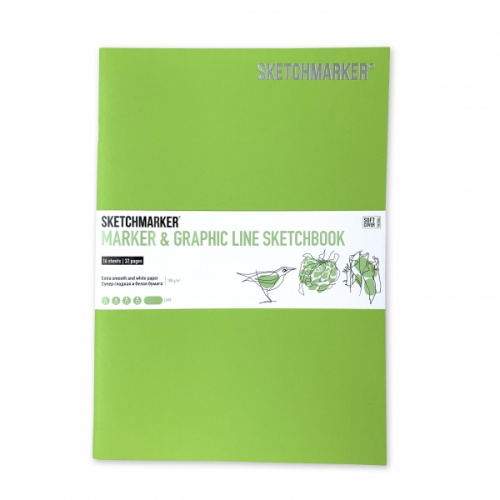 Скетчбук для маркеров Sketchmarker "MARKER LINE" 17,6х25 см 16 л 160 г мягкая обложка, лайм