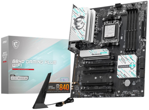 Материнская плата ATX MSI B840 GAMING PLUS WIFI (AM5, AMD B840, 4*DDR5, 5*PCIe, 2*M.2, 4*SATA3, WiFi, BT, 8*USB 2.0, 2*Usb Type-C, HDMI)