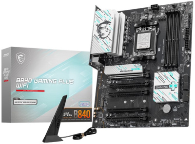 Материнская плата ATX MSI B840 GAMING PLUS WIFI (AM5, AMD B840, 4*DDR5, 5*PCIe, 2*M.2, 4*SATA3, WiFi, BT, 8*USB 2.0, 2*Usb Type-C, HDMI)