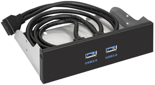 Планка Exegate U5H-615 EX289289RUS USB на переднюю панель, 5,25", 2*USB3.0, черная, металл, подсоед. к MB