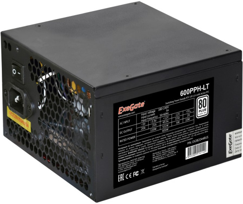 Блок питания ATX Exegate 600PPH-LT 600W, APFC, 120mm fan, 80Plus Standart