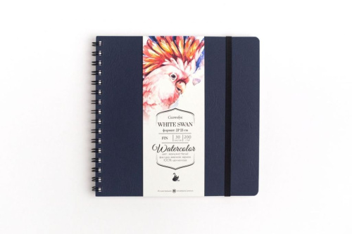 Скетчбук для акварели "White Swan", Fin, 200 г/м2, 21х21 см, 30 л, синий