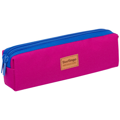 Пенал мягкий 2 отделения Berlingo "Electric pink" 210*60*50 мм, полиэстер, цветные молнии