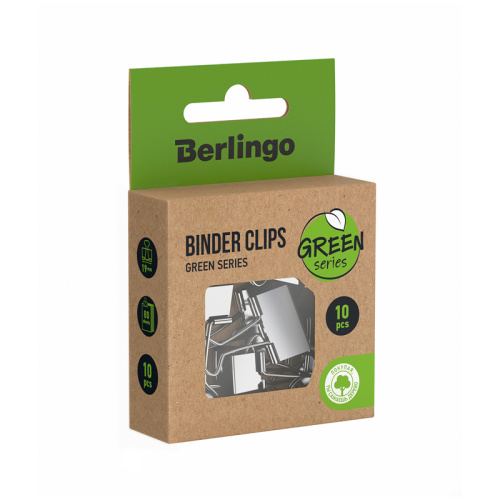 Зажимы для бумаг Berlingo "Green Series" 19 мм 10 шт, крафт упак., европодвес