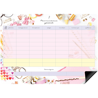 Магнитный планер расписание уроков "Пиши-Стирай. For girl" А4 с маркером