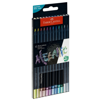 Набор карандашей цветные Faber-Castell "Black Edition" 12 цв, металлик, трехгран., черное дерево, за