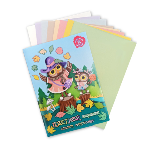 Набор для детского творчества из цветного тонированног картона Лилия Холдинг "Совки гуляют" А4 8 цв.