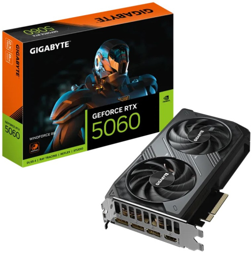 Видеокарта PCI-E GIGABYTE GeForce RTX 5060 WINDFORCE 2 (GV-N5060WF2-8GD) 8GB GDDR7 128bit 2497/28000MHz HDMI 3*DP