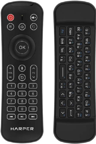 Пульт Harper KBWL-050 H00002272 для смарт ТВ с компактной клавиатурой, беспроводная, usb-приемник, до 10м, 2 батареи ААА, пластик, черный