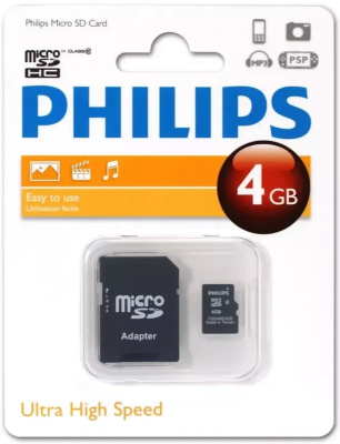 Карта памяти MicroSDHC 4GB Philips FM04MD45B/97 Class 10