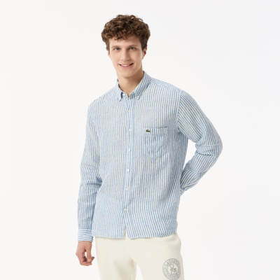 Мужская льняная рубашка Lacoste в полоску