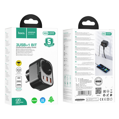 Сетевое зарядное устройство Hoco (NS3) 4000mAh/PD20W/QC3.0 2х USB/Type-C (черный)