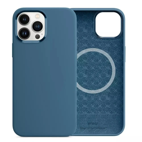 Чехол-накладка Wiwu Silky Skin Magsafe для Apple iPhone 13 силиконовый (темно-синий)