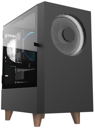Корпус mATX WIZMAX EM1 Woofer Black без бп, боковая панель из закалённого стекла, USB 3.0, 2*USB 2.0