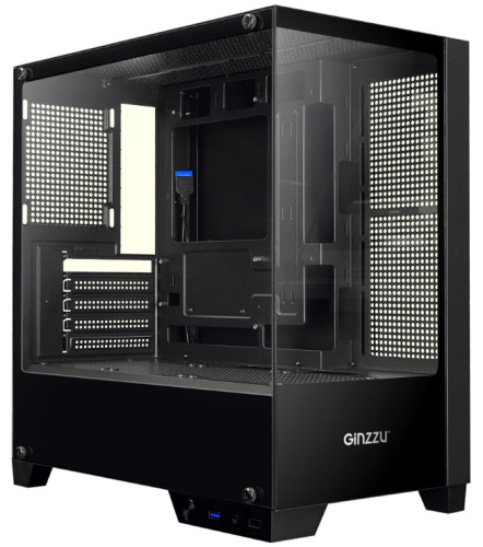Корпус mATX Ginzzu CL570 без БП, боковая и фронтальная панель из закалённого стекла, USB 2.0, USB 3.0