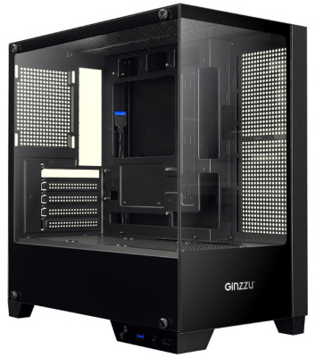 Корпус mATX Ginzzu CL570 без БП, боковая и фронтальная панель из закалённого стекла, USB 2.0, USB 3.0