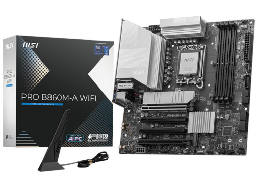 Материнская плата mATX MSI PRO B860M-A WIFI (LGA1851, B860, 4*DDR5 (8800), 4*PCIe, 3*M.2, 4*SATA, WiFi, BT, 6*USB 2.0, HDMI, DP)