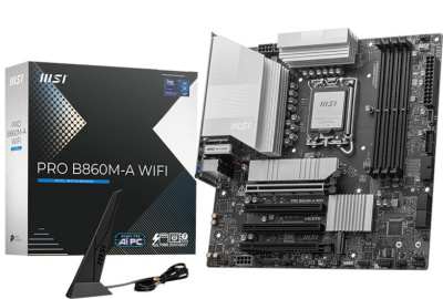 Материнская плата mATX MSI PRO B860M-A WIFI (LGA1851, B860, 4*DDR5 (8800), 4*PCIe, 3*M.2, 4*SATA, WiFi, BT, 6*USB 2.0, HDMI, DP)