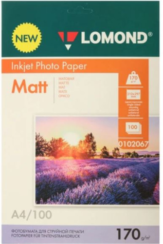 Фотобумага Lomond 102067 170 г/м2, А4, односторонняя, матовая, 100 л