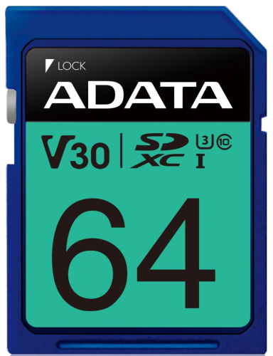 Карта памяти 64GB ADATA ASDX64GUI3V30S-R Premier Pro SDXC Class 10 UHS-I U3 V30S 95/60 MB/s