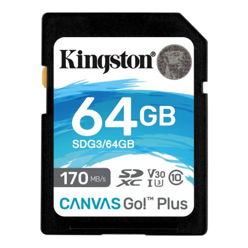Карта памяти 64GB Kingston SDG3/64GB SDXC, UHS-I Class U3 V30, чтение: 170Мб/с, запись: 70Мб/с