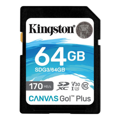 Карта памяти 64GB Kingston SDG3/64GB SDXC, UHS-I Class U3 V30, чтение: 170Мб/с, запись: 70Мб/с