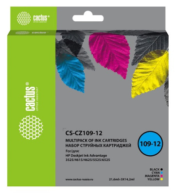 Картридж Cactus CS-CZ109-12 черный/голубой/желтый/пурпурный (64.2мл) для HP DJ IA 3525/5525/4525