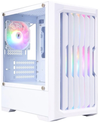 Корпус mATX 1STPLAYER BULLET HUNTER H2 White H2-WH-4F1-W без БП, боковая панель из закалённого стекла, USB 3.1, USB 2.0