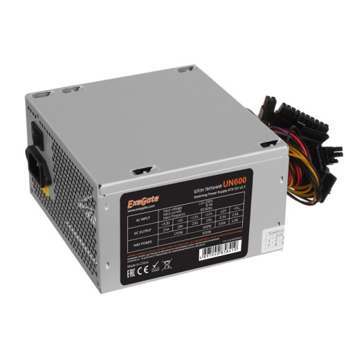 Блок питания ATX Exegate UN600 EX244556RUS 600W, 12cm fan, 24p+4p, 6/8p PCI-E, 3*SATA, 2*IDE, FDD