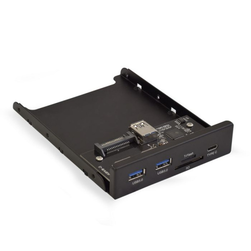 Планка Exegate U3H-621 EX283578RUS USB на переднюю панель, 3,5", 2*USB3.0+1*TypeC+1*SD+TF card, черная, металл, подсоединение к мат. Плате