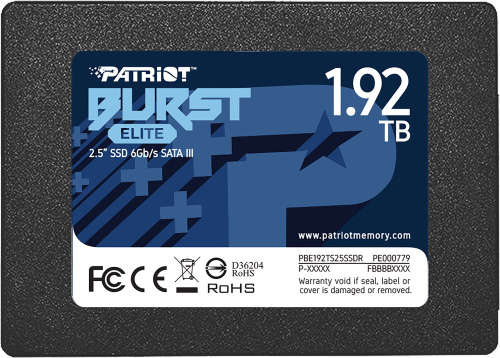 Накопитель SSD 2.5'' Patriot Memory PBE192TS25SSDR Burst Elite 1.92TB SATA 6Gb/s 450/320MB/s IOPS 40K/40K MTBF 2M