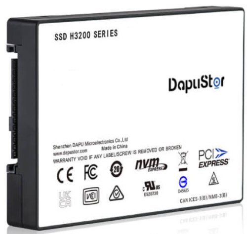 Накопитель SSD 2.5'' DapuStor H3200 1.92TB, 3500/2700MB/s, PCIe 3.0 x4, NVME, 3D eTLC, 820K/115K IOPS, MTBF 2M