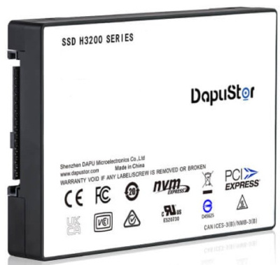 Накопитель SSD 2.5'' DapuStor H3200 1.92TB, 3500/2700MB/s, PCIe 3.0 x4, NVME, 3D eTLC, 820K/115K IOPS, MTBF 2M