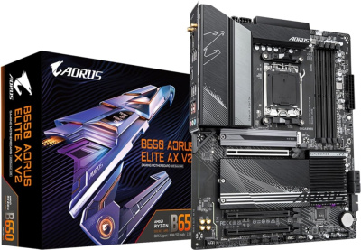 Материнская плата ATX GIGABYTE B650 AORUS ELITE AX V2 (AM5, AMD B650, 4*DDR5(8000), 4*SATA 6G RAID, 3*M.2, 3*PCIe, 2,5Glan, WiFi, BT, 4*USB 2.0, 7*USB