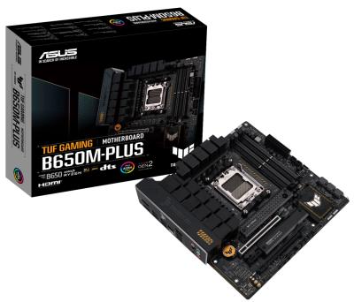Материнская плата mATX ASUS TUF GAMING B650M-PLUS (AM5, AMD B650, 4*DDR5 (6400), 4*SATA 6G RAID, 2*M.2, 3*PCIE, 2.5Glan, HDMI, DP, USB Type-C, 3*USB 3