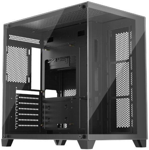 Корпус ATX 1STPLAYER MV8-TP-BK черный, без БП, боковая панель из закаленного стекла, 2*USB3.0, USB2.0, HD audio