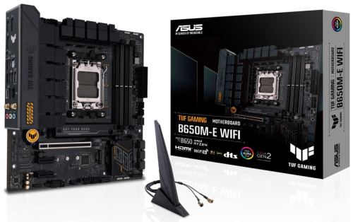 Материнская плата mATX ASUS TUF GAMING B650M-E WIFI (AM5, AMD B650, 4*DDR5(6400), 4*SATA3, 2*M.2, Audio, Gb LAN, USB 3.2, USB 2.0, 2*DP, HDMI)