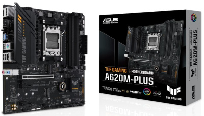 Материнская плата mATX ASUS TUF GAMING A620M-PLUS (AM5, AMD A620, 4*DDR5(6400), 4*SATA3, 2*M.2, Audio, Gb LAN, USB 3.2, USB 2.0, 2*DP, HDMI)