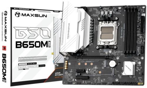 Материнская плата mATX MAXSUN MS-Terminator B650M WIFI6 (AM5, AMD B650, 4*DDR5, 4*SATA 3.0, 2*M.2, WiFi, BT, USB 3.2, USB 2.0, USB Type-C, PCIe, HDMI,