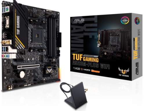 Материнская плата mATX ASUS TUF GAMING A520M-PLUS WIFI (AM4, AMD A520, 4*DDR4(4866), 4*SATA 6G RAID, M.2, 7.1CH, Glan, WiFi, BT, 5*USB 3.2, HDMI/D-Sub