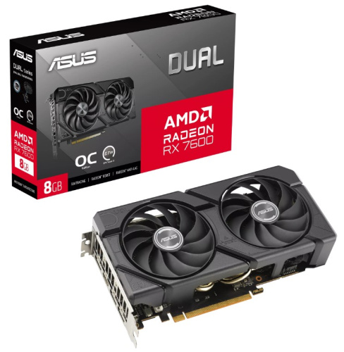 Видеокарта PCI-E ASUS Radeon RX 7600 DUAL OC EVO (DUAL-RX7600-O8G-EVO) 90YV0LD0-M0NA00 8GB GDDR6 128bit 6nm 2715/18000MHz HDMI 3*DP