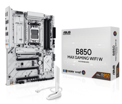 Материнская плата ATX ASUS B850 MAX GAMING WIFI (AM5, AMD B850, 4*DDR5, PCIe, 3*M.2, 4*SATA, WiFi, BT, 5*USB 2.0, USB 3.2, HDMI, DP)
