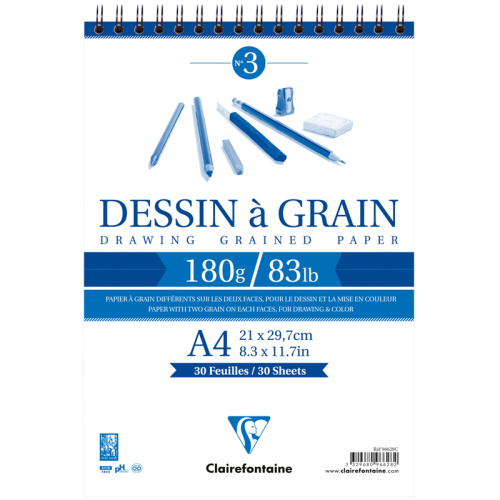 ?Блокнот для черчения Clairefontaine "Dessin a Grain" 21х29,7 см 30 л 180 г цвет белый