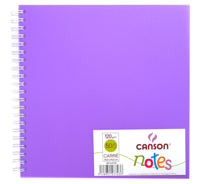 Блокнот для графики на спирали Canson "Notes" 18,5х18,5 см 50 л 120 г, обложка пластик. фиолетовая