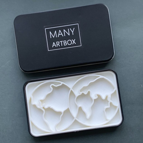 Палетка для красок "Карта мира" 6х10 см, цвет черный, пластик белый