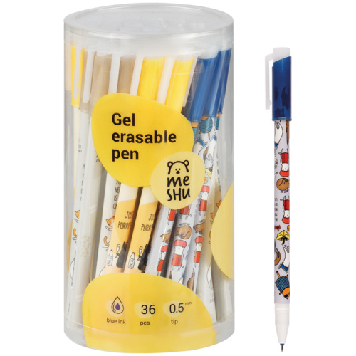 Ручка гелевая стираемая MESHU "Meow" 0,5 мм, синяя, корпус ассорти