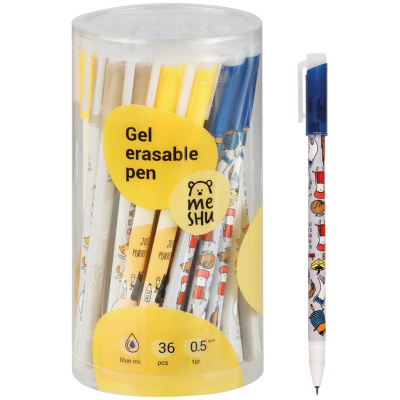 Ручка гелевая стираемая MESHU "Meow" 0,5 мм, синяя, корпус ассорти