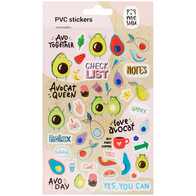 Наклейки ПВХ MESHU "Avocado", 10*21 см, 50 наклеек, инд. уп., европодвес