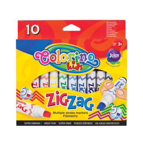 Набор фломастеров Colorino "Zig Zag" 10 цветов, с двойным и тройным кончиком